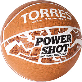 СЦ*Мяч баск. TORRES Power Shot, B32087, р.7, 8 пан., ПУ, нейлон.корд,бут.кам, оранжево-белый